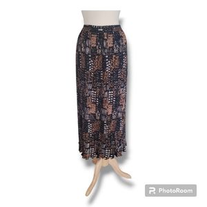Advantage by Mary Jayne. One Size Black/Tan Pleated Stretchy Maxi Skirt.